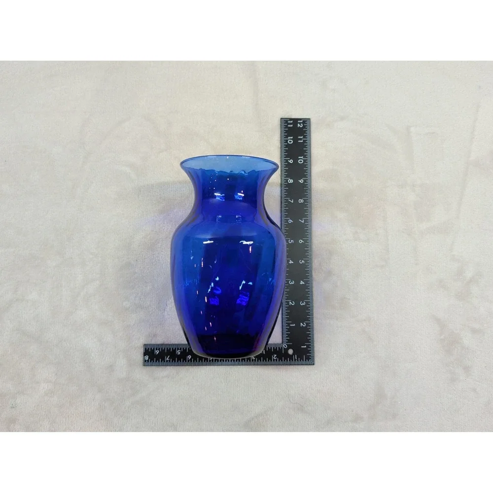 Indiana Glass Cobalt Blue Vase 8 Inch Optic‎ Panel Flared Rim 1282 Made in USA
